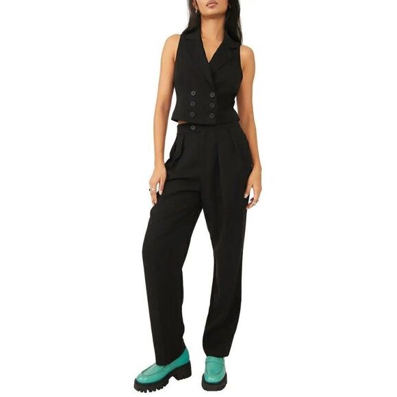 NWT FREE PEOPLE GABBIE SPRING TUX SET 2 PIECE VEST & TROUSER SET IN BLACK - Picture 4 of 4